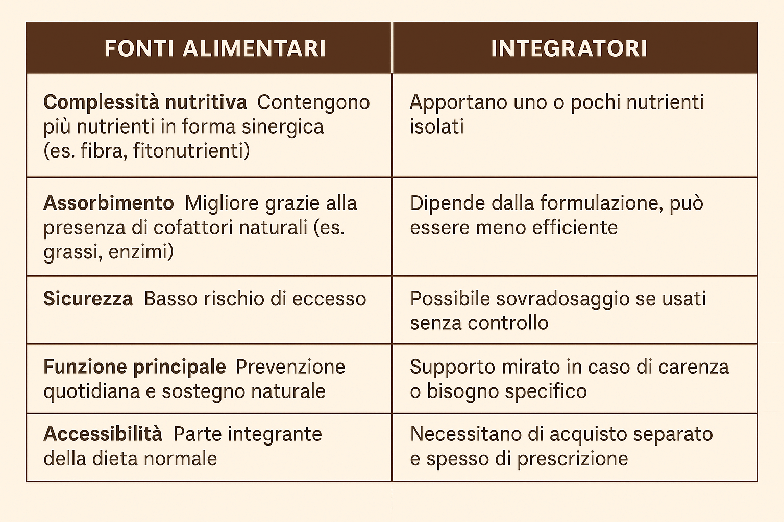 fonti alimentari e integratori - confronto